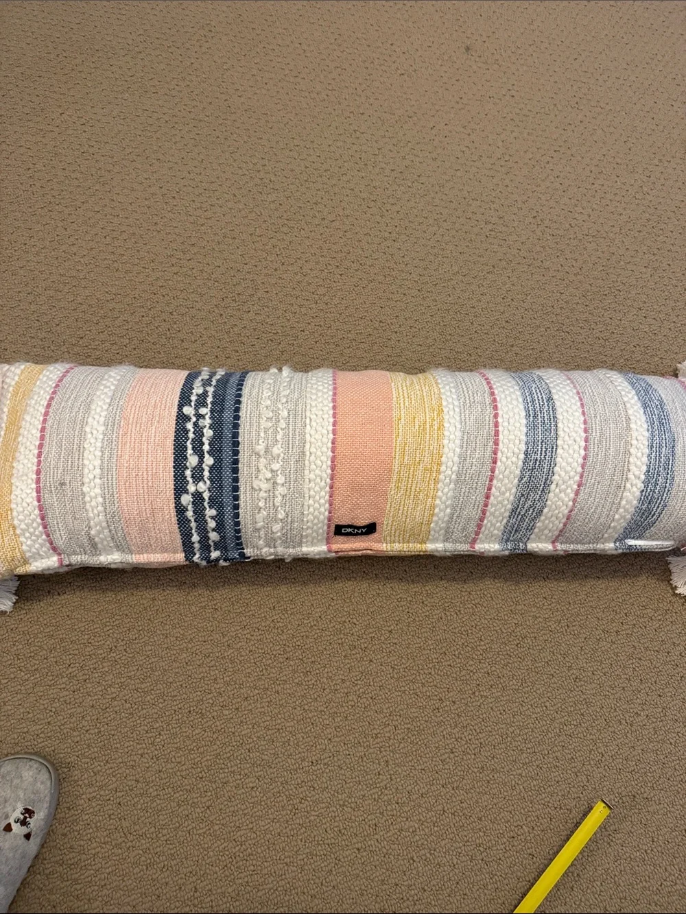 DKNYC Striped Tassel Bolster Pillow in Blue, Pink, Yellow, White